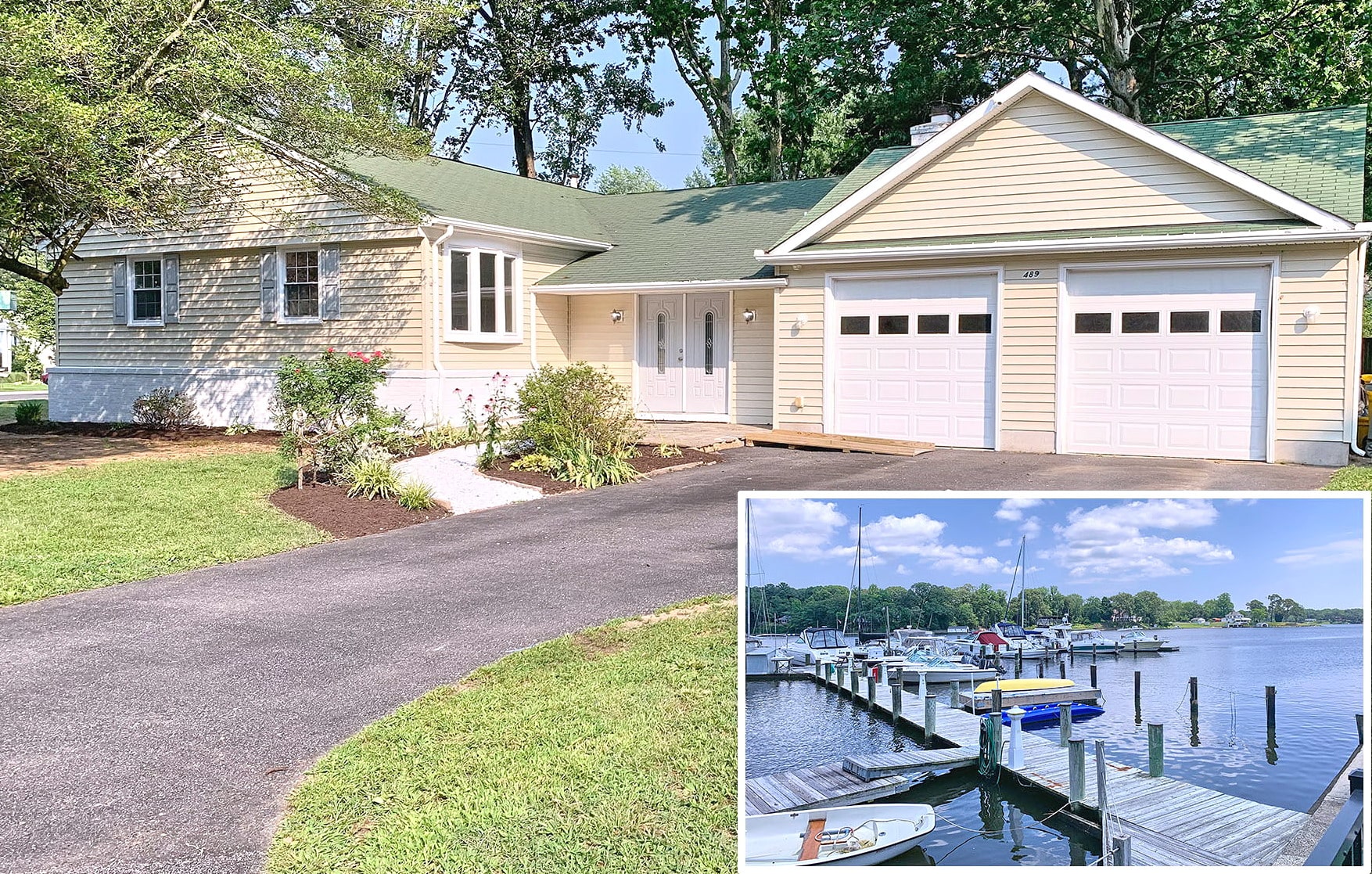 489 White Cedar Lan property exterior with view of boat docking area